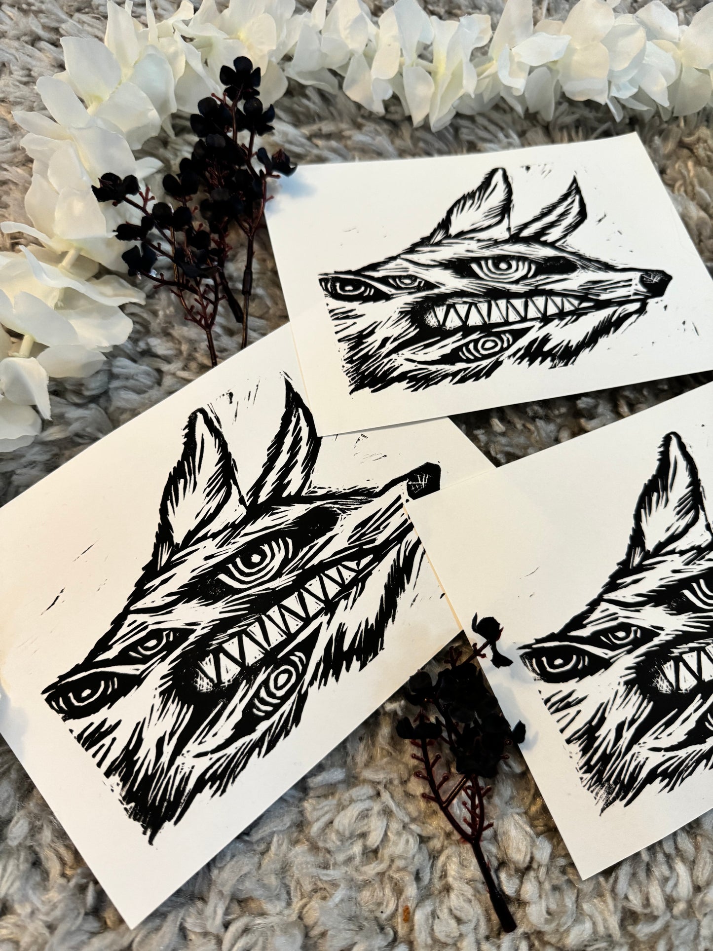 Demon Dog Lino Print