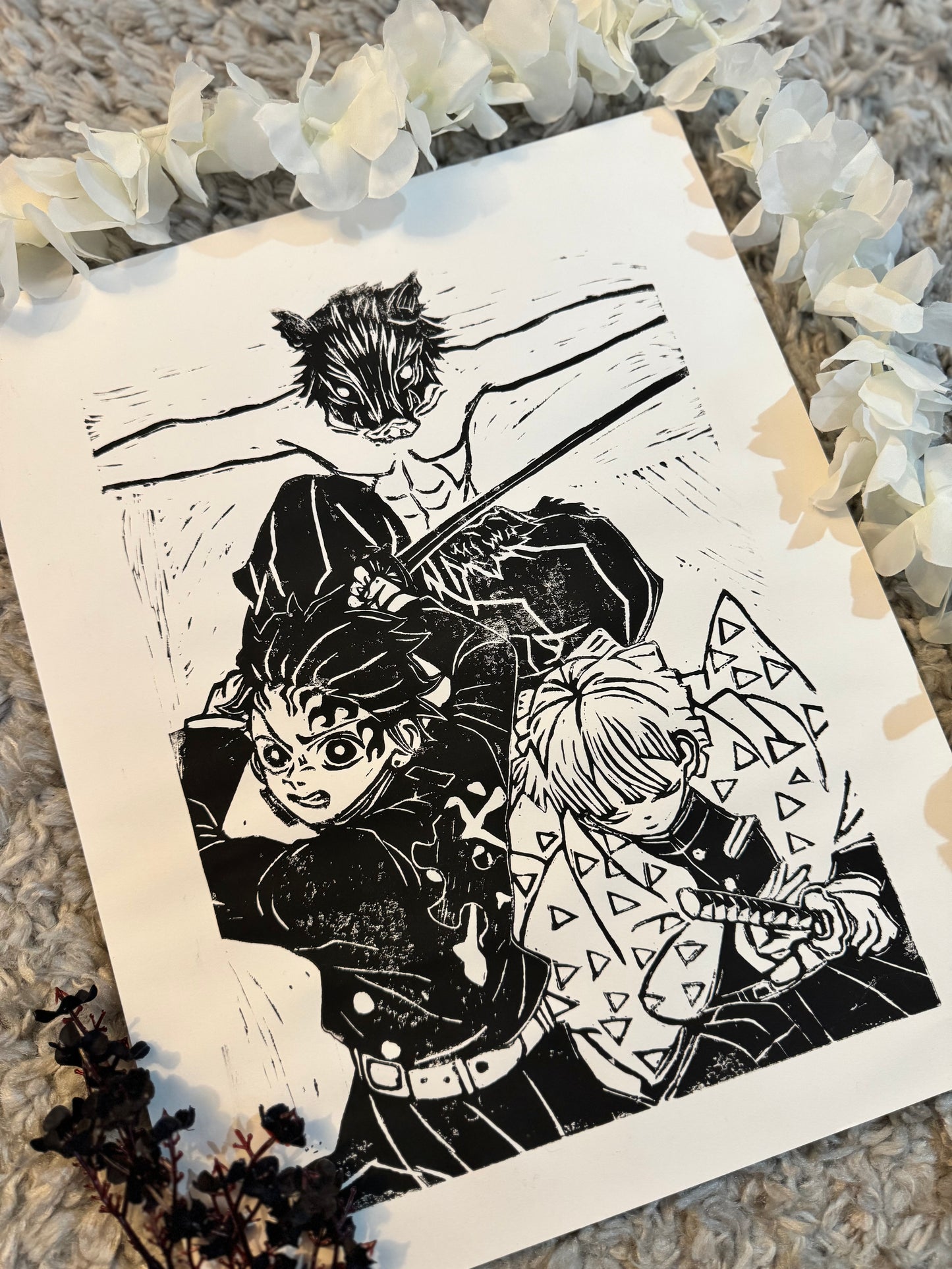 Demon Slayer Trio Lino Print