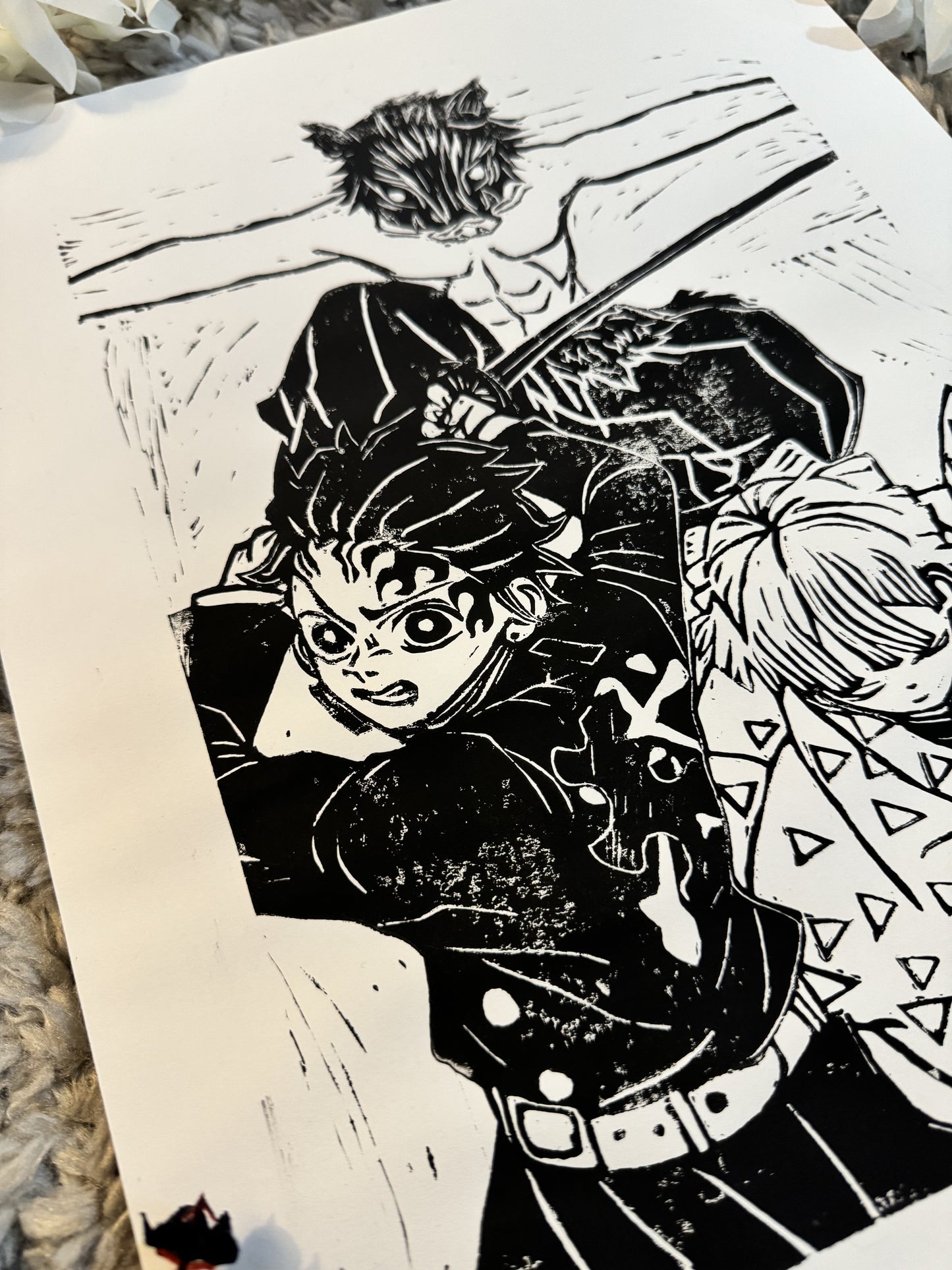 Demon Slayer Trio Lino Print