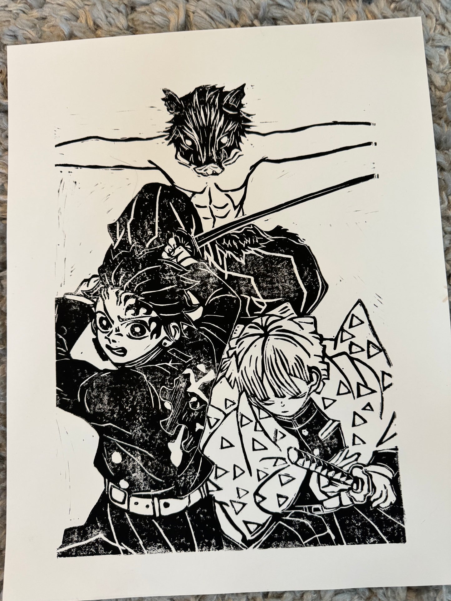 Demon Slayer Trio Lino Print