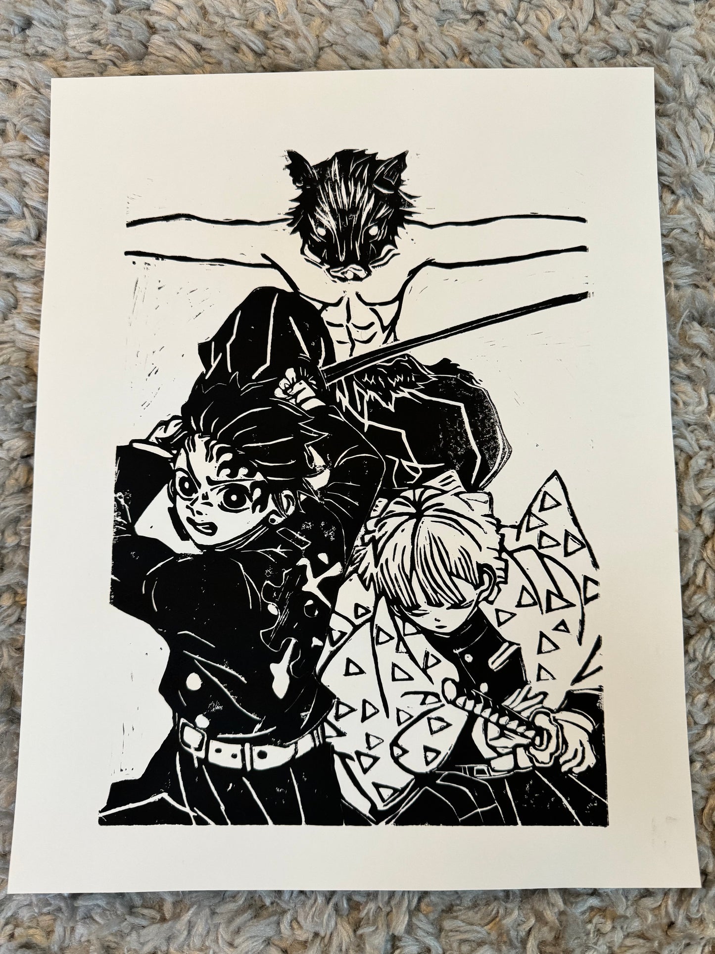 Demon Slayer Trio Lino Print