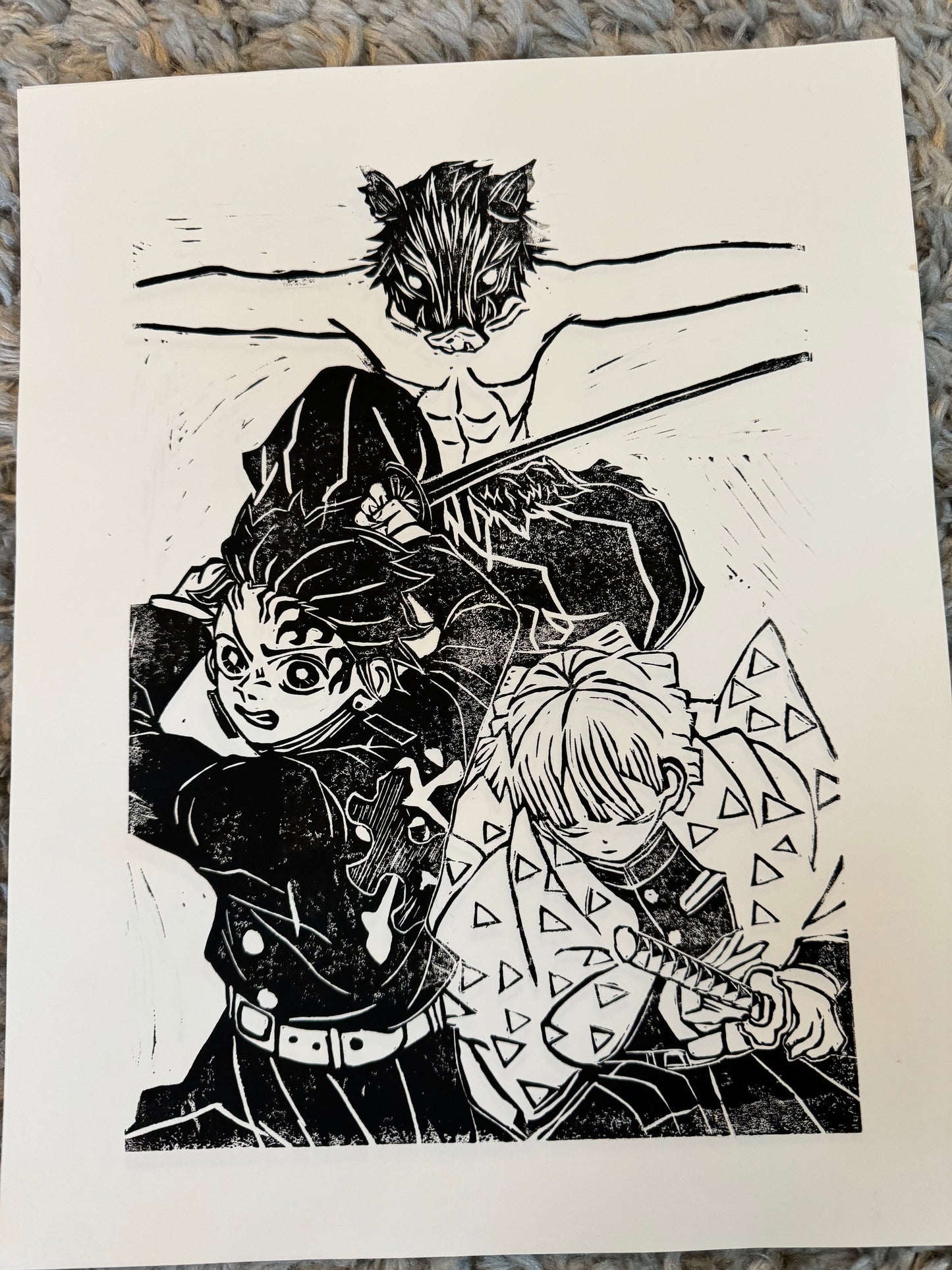 Demon Slayer Trio Lino Print