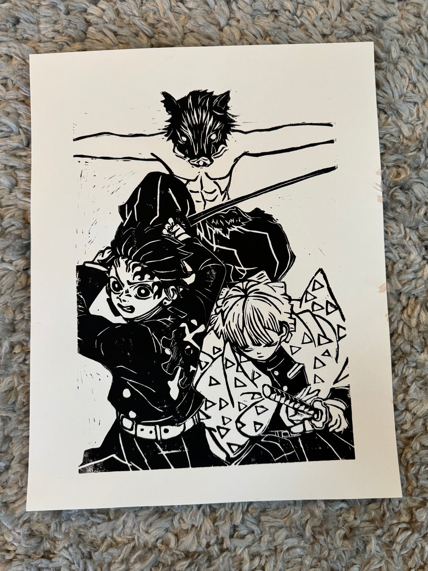 Demon Slayer Trio Lino Print